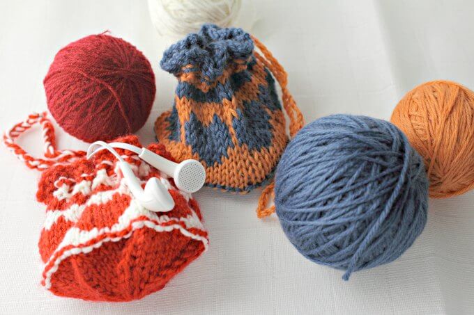 Cute and Quick Colorwork Heart Drawstring Bags ~ Perfect for Small Items ~ Free Knit Pattern and Chart ~ Life Beyond the Kitchen