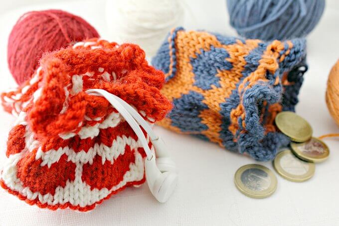 Cute and Quick Colorwork Heart Drawstring Bags ~ Perfect for Small Items ~ Free Knit Pattern and Chart ~ Life Beyond the Kitchen
