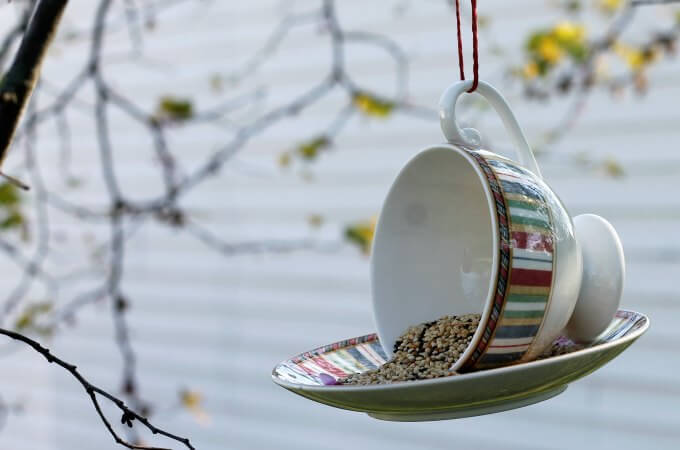 Tea Cup Bird Feeder ~ Transform a pretty cup and saucer into a whimsical bird feeder ~ Life Beyond the Kitchen