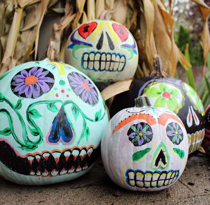 Sugar Skull Pumpkins from Malia @ Aspiring Small Town Girl ~ Feature at Creatively Crafty